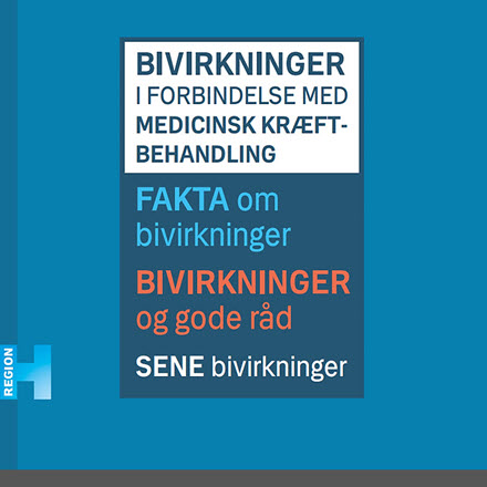 Billedet viser forsiden af bogen :Bog om bivirkninger i forbindelse med medicinsk kræftbehandling - Fakta om bivirkninger, Bivirkninger og gode råd - og Sene bivirkninger 